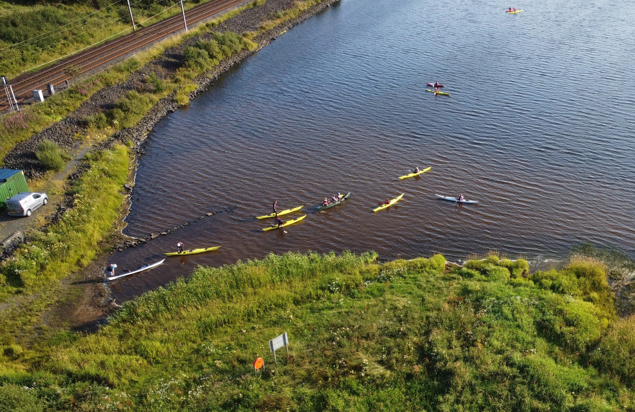Garnock Canoe Club on water - ariel photo